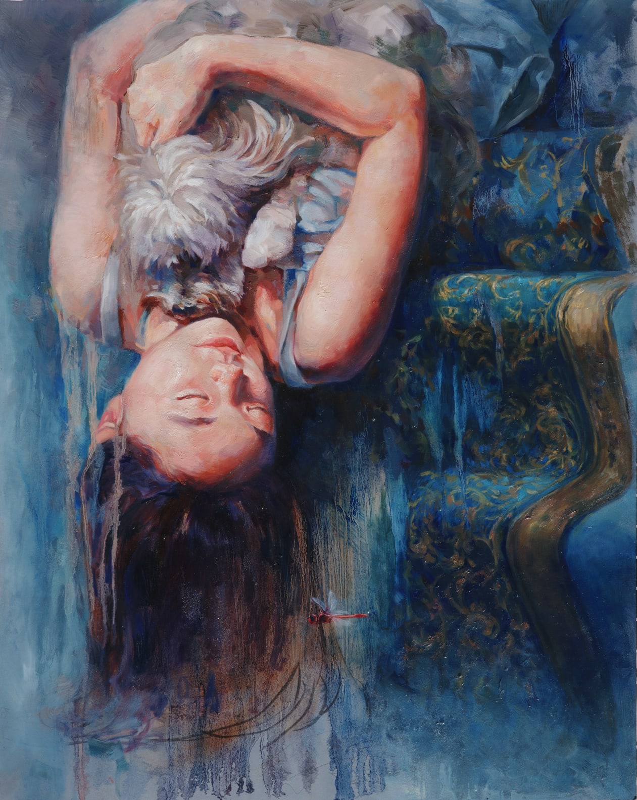 Figurative artwork of a reclining figure shown upside down